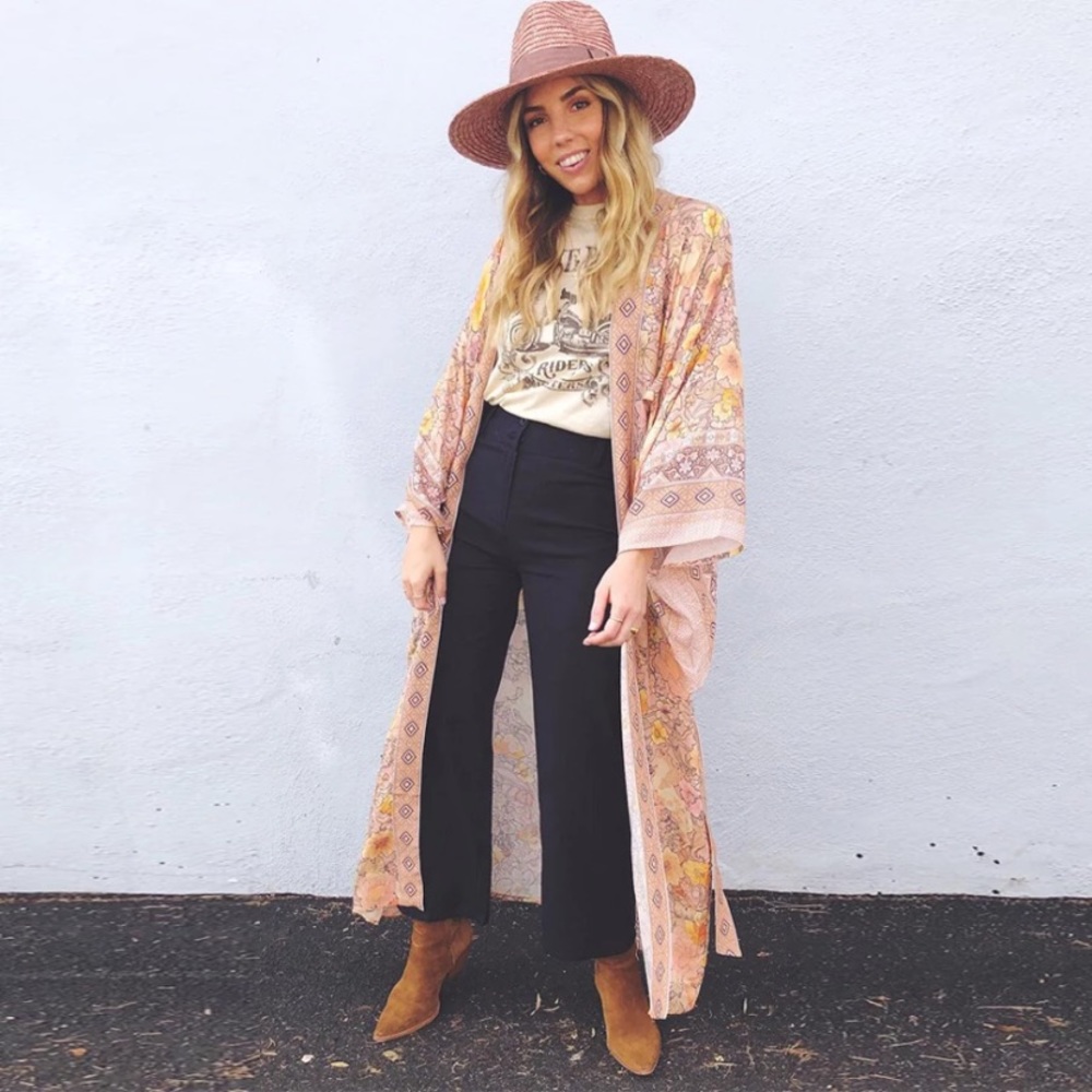 SOLD OUT Pink Bohemian Floral Maxi Duster Kimono Wrap Robe - Picture 4 of 16